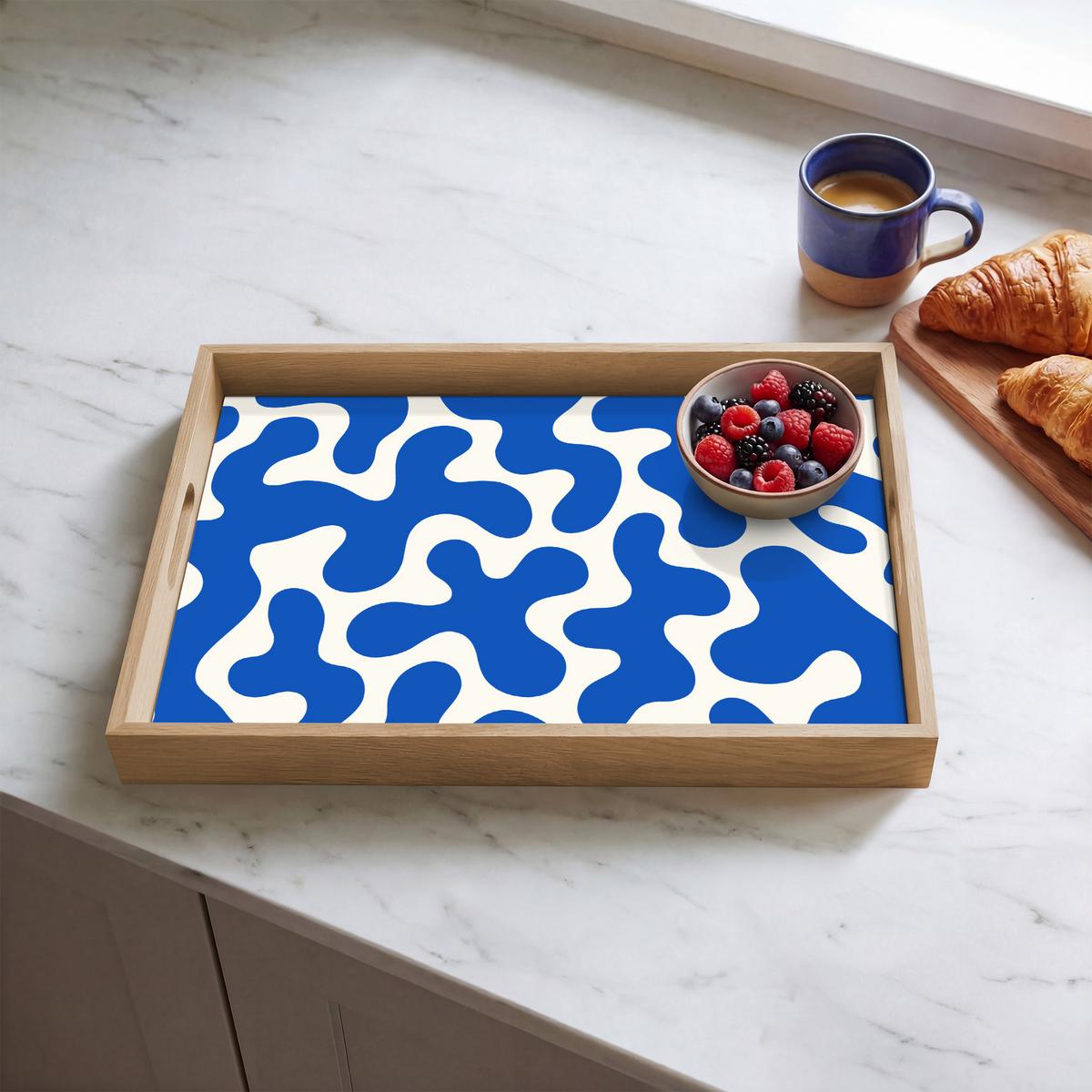 TABLETT Formen - Abstrakt - Blau - Wellen 50x35 cm - Blau, Holz (50/5/5cm) - OnlyWow