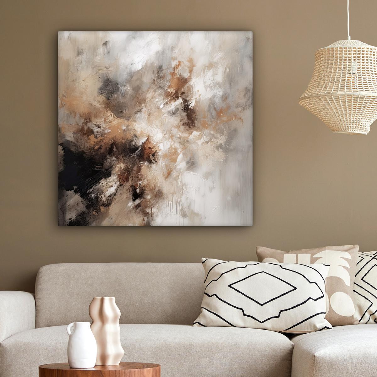 LEINWANDBILD Farbe - Abstrakt - Beige - Kunst Deko Groß 90x90 cm - Greige, Textil (90/90cm) - MuchoWow