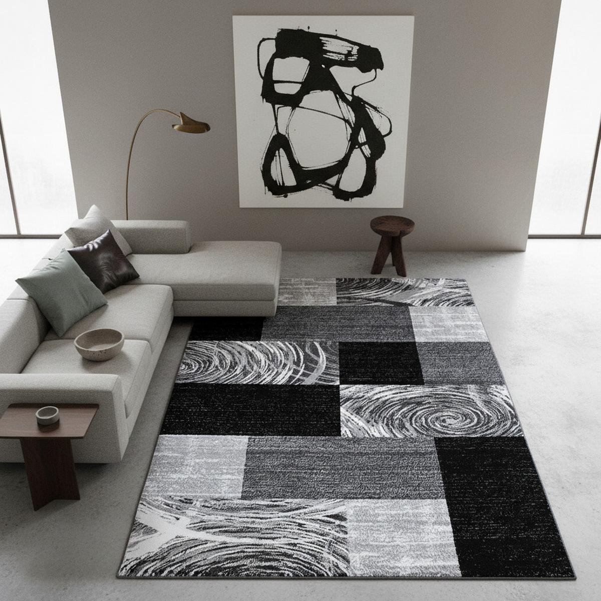 TEPPICH Kurzflor DRAU in Schwarz, abstrakt kariert, 200 x 290 cm - Schwarz, Textil (290/200cm) - KADIMA DESIGN