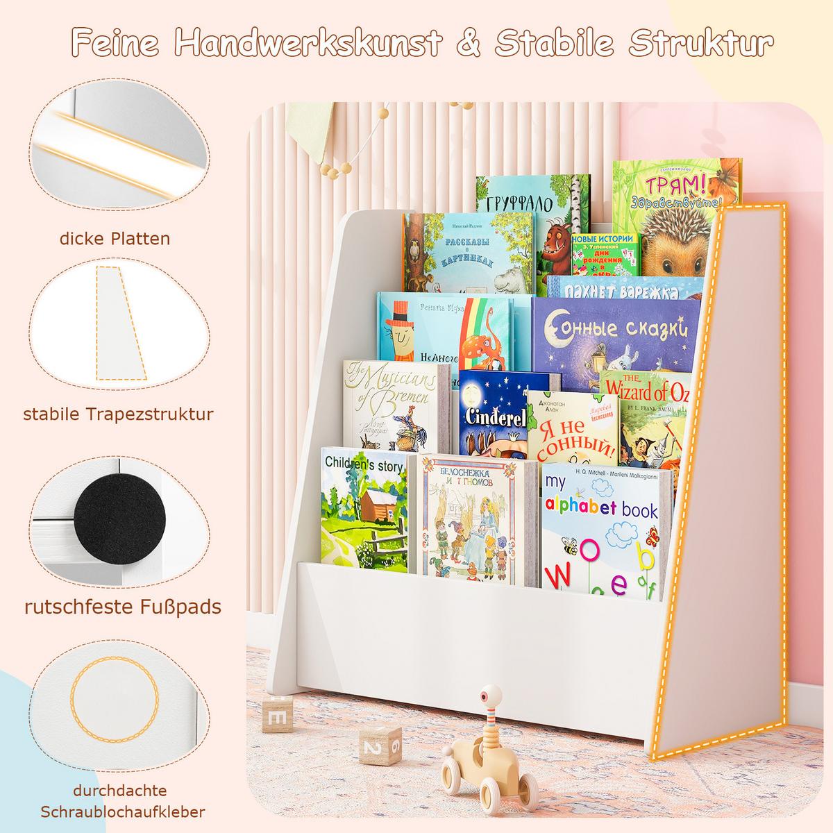 KINDERREGAL 4 Fächer weiß - Weiß, Holz (57.5/59/26.5cm) - COSTWAY