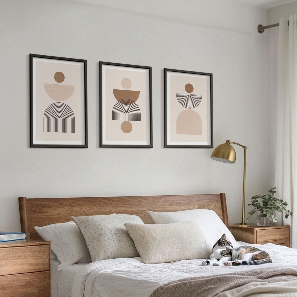 BILDER SET 3er Set - 40x60 cm Schwarzer Rahmen - Abstrakte braune Formen - Schwarz, Kunststoff (40/60cm) - TULUP