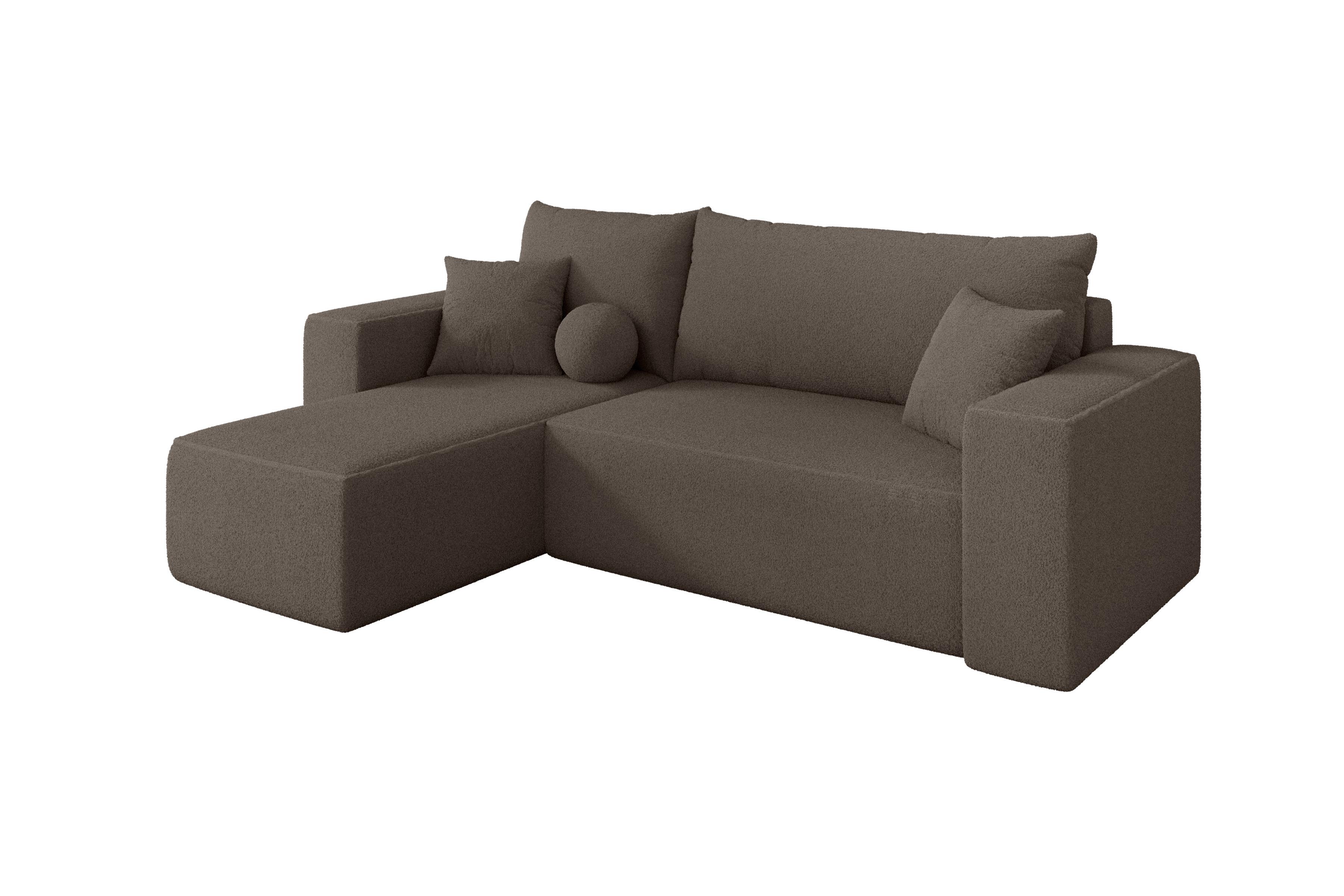 ECKSOFA mit Schlaffunktion Ottomane Links SENO-L 249x139x85 Braun Bouclé - Schwarz/Braun, Holzwerkstoff/Kunststoff (249/139cm) - ALTDECOR