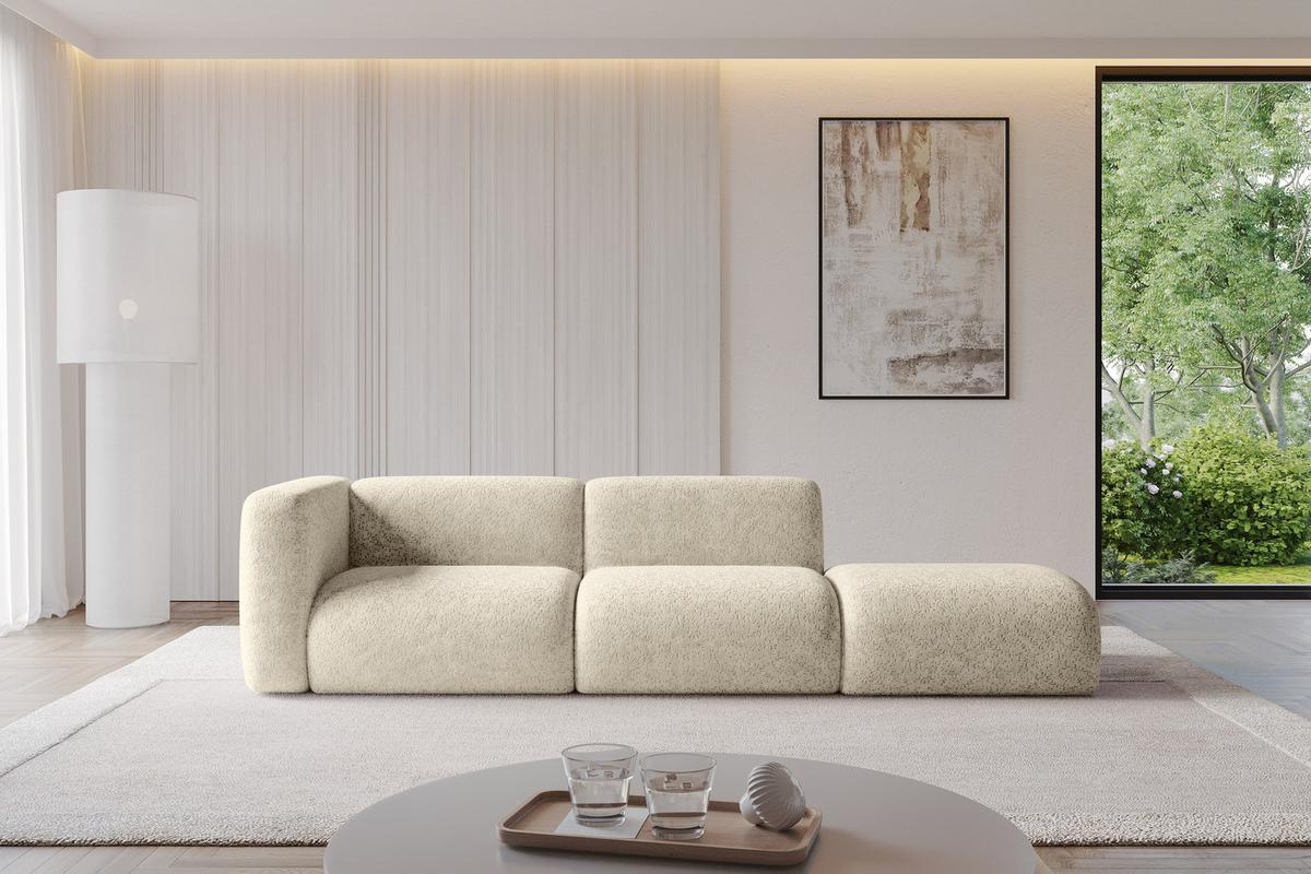 SOFA Ottomane Links MIRA-S3 296x89x70 Creme Velours - Creme/Schwarz, Holzwerkstoff/Kunststoff (296/70/89cm) - ALTDECOR