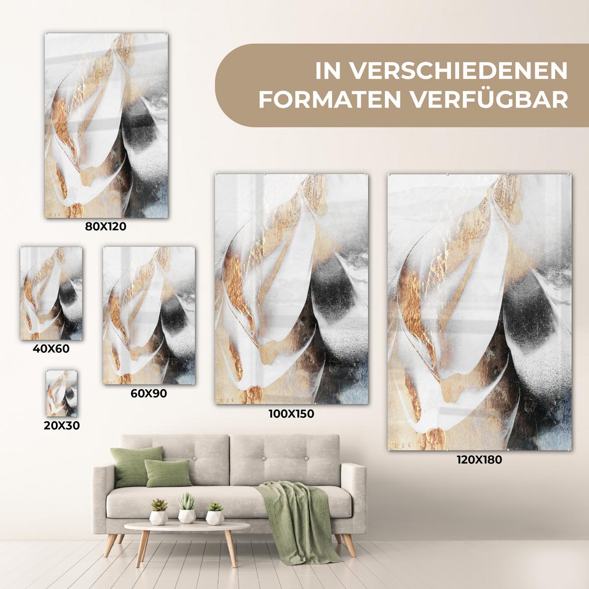 ACRYLGLASBILD Luxus - Abstrakt - Gold - Weiß 80x120 cm - Goldfarben, Glas (80/120cm) - MuchoWow