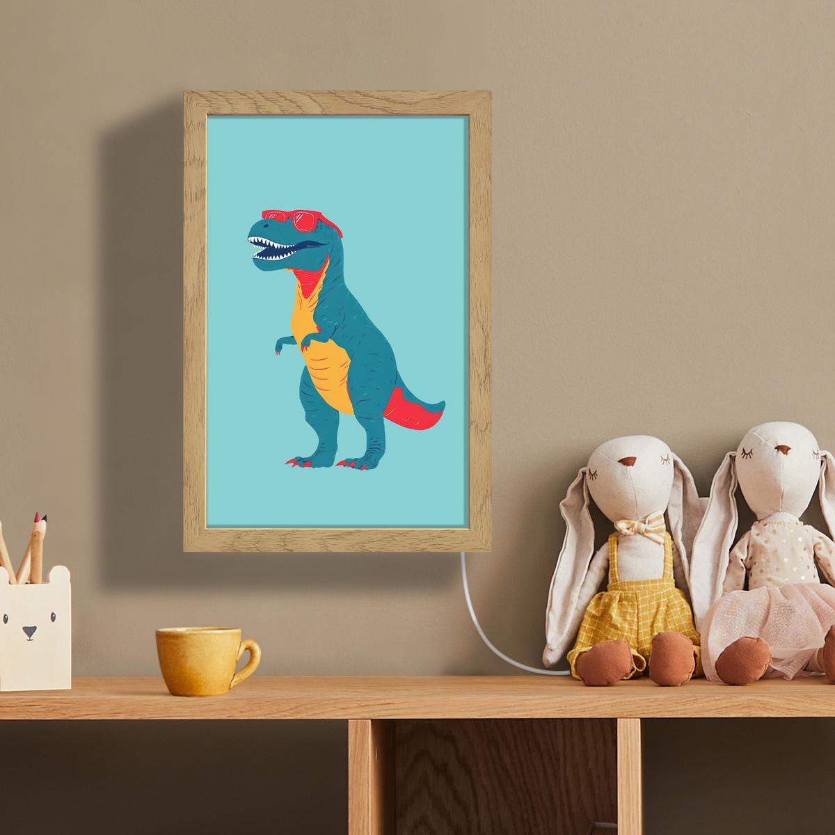 WANDLEUCHTE Dinosaurier - Blau - Sonnenbrille 20x30 cm - Hellblau, Holzwerkstoff (20/30/8cm) - OnlyWow