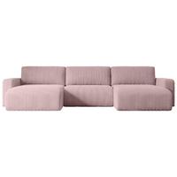 WOHNLANDSCHAFT mit Schlaffunktion und Bettkasten KLEEA-U - 347x143x83 cm Rosa Cord - Schwarz/Rosa, Holzwerkstoff/Kunststoff (347/83/143cm) - ALTDECOR