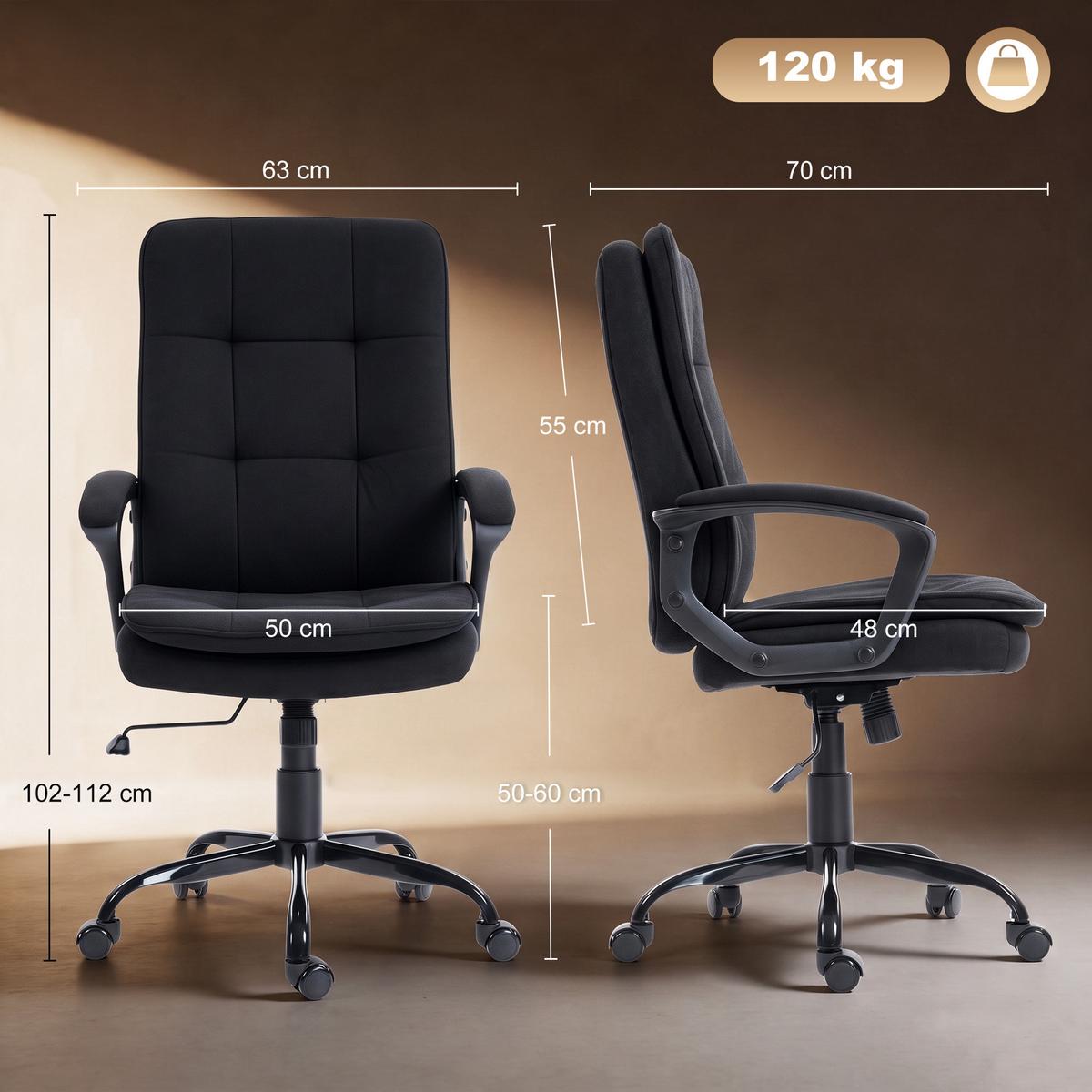 BÜROSTUHL Leinen Schwarz - Schwarz, Textil/Metall (63/112/70cm) - HOMCOM
