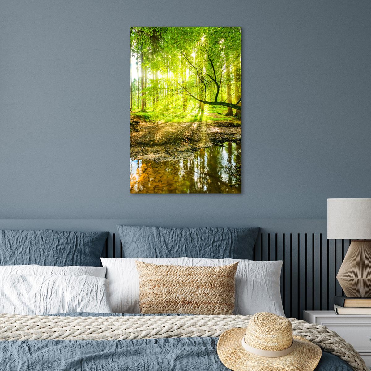 POSTER Wald - Landschaft - Wasser - Bäume - Sonne - Grün - Natur Wanddeko 40x60 cm - Grün, Papier (40/60/0.1cm) - MuchoWow