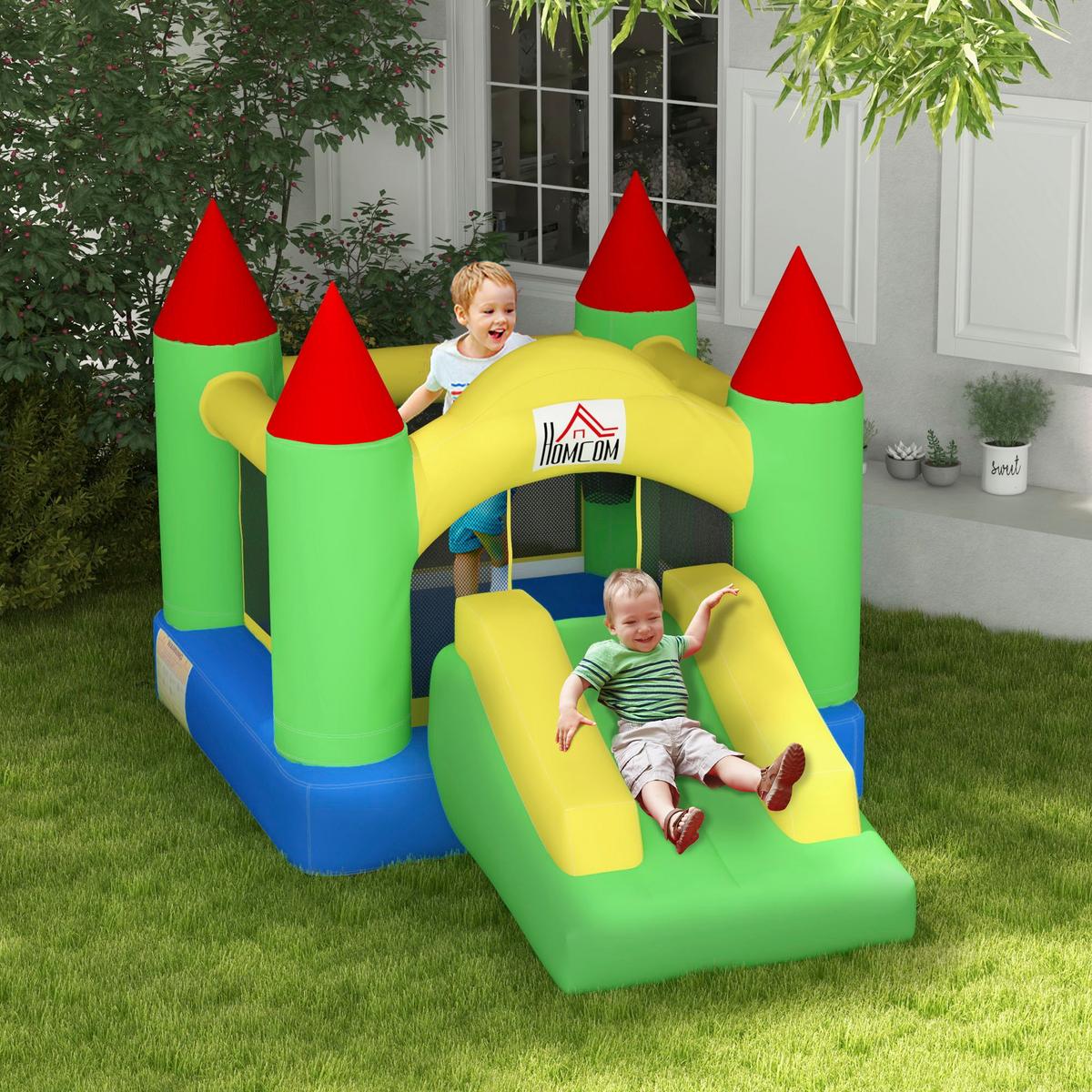 AUFBLASBARE Hüpfburg mit Gebläse, Outdoor Spielburg mit Rutsche, Trampolin - Multicolor, Kunststoff (300/180/160cm) - HOMCOM