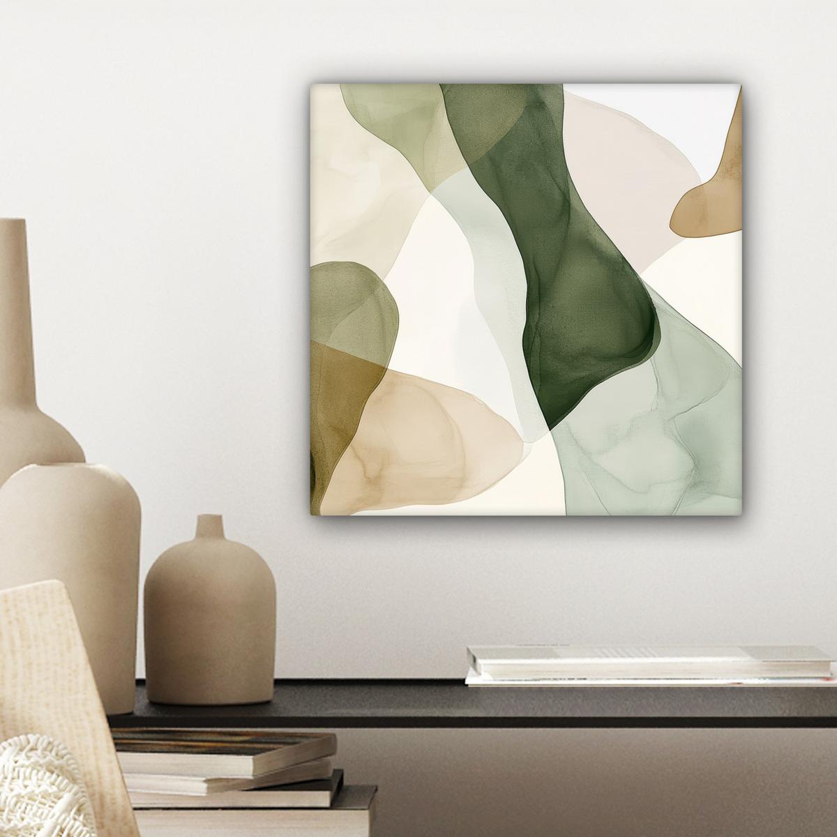 LEINWANDBILD Japandi - Abstrakt - Grün Deko Wohnzimmer 20x20 cm - Salbeigrün, Textil (20/20cm) - MuchoWow