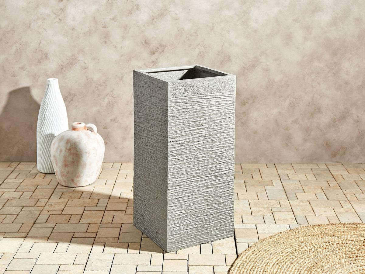 BLUMENTOPF taupe quadratisch 33/33/70 cm Dion - Beige, Naturmaterialien (70cm) - Beliani