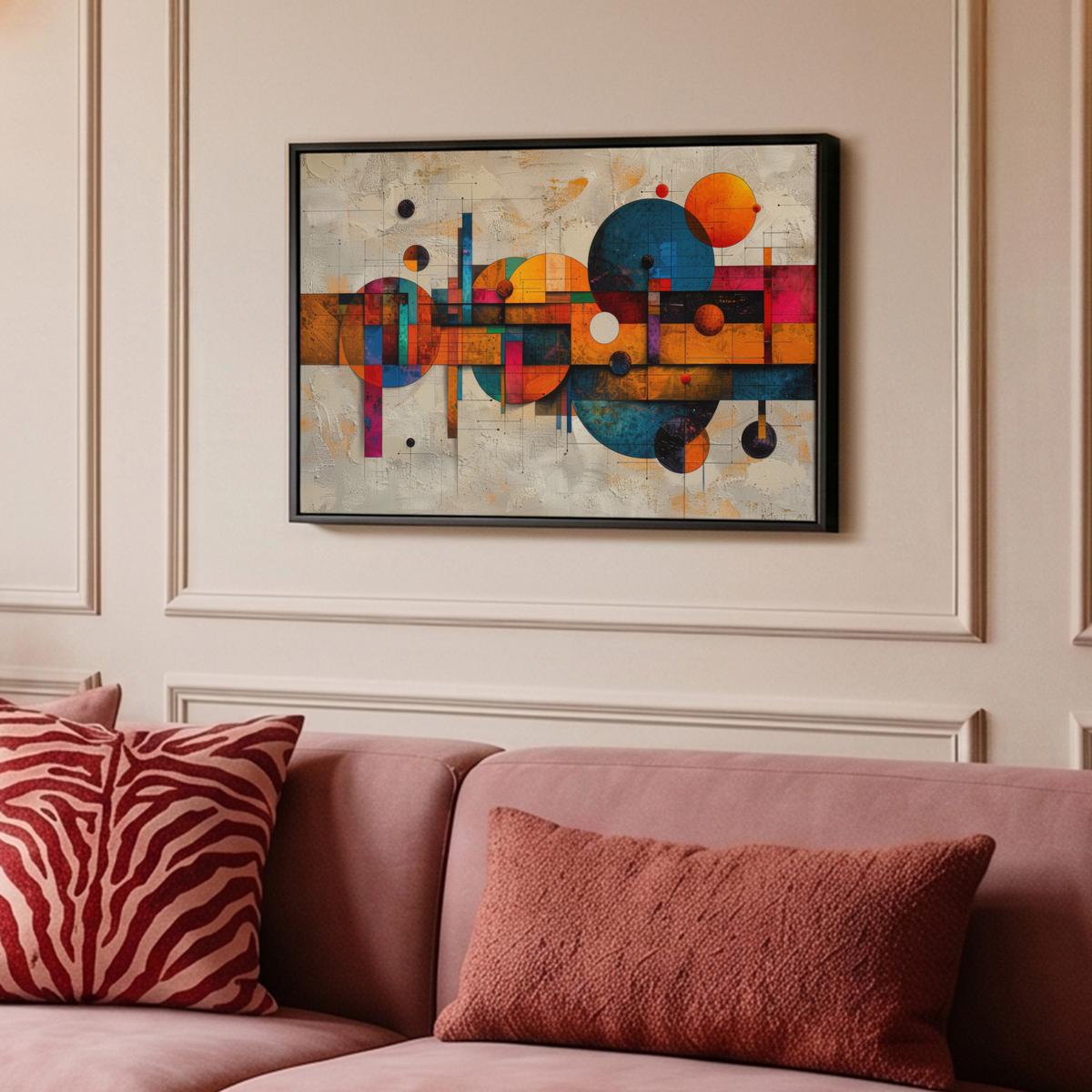LEINWAND Bilder mit Rahmen - Vintage - Moderne Kunst - Orange - Geometrische Formen - 60x40 - Multicolor, Textil (60/40cm) - MuchoWow