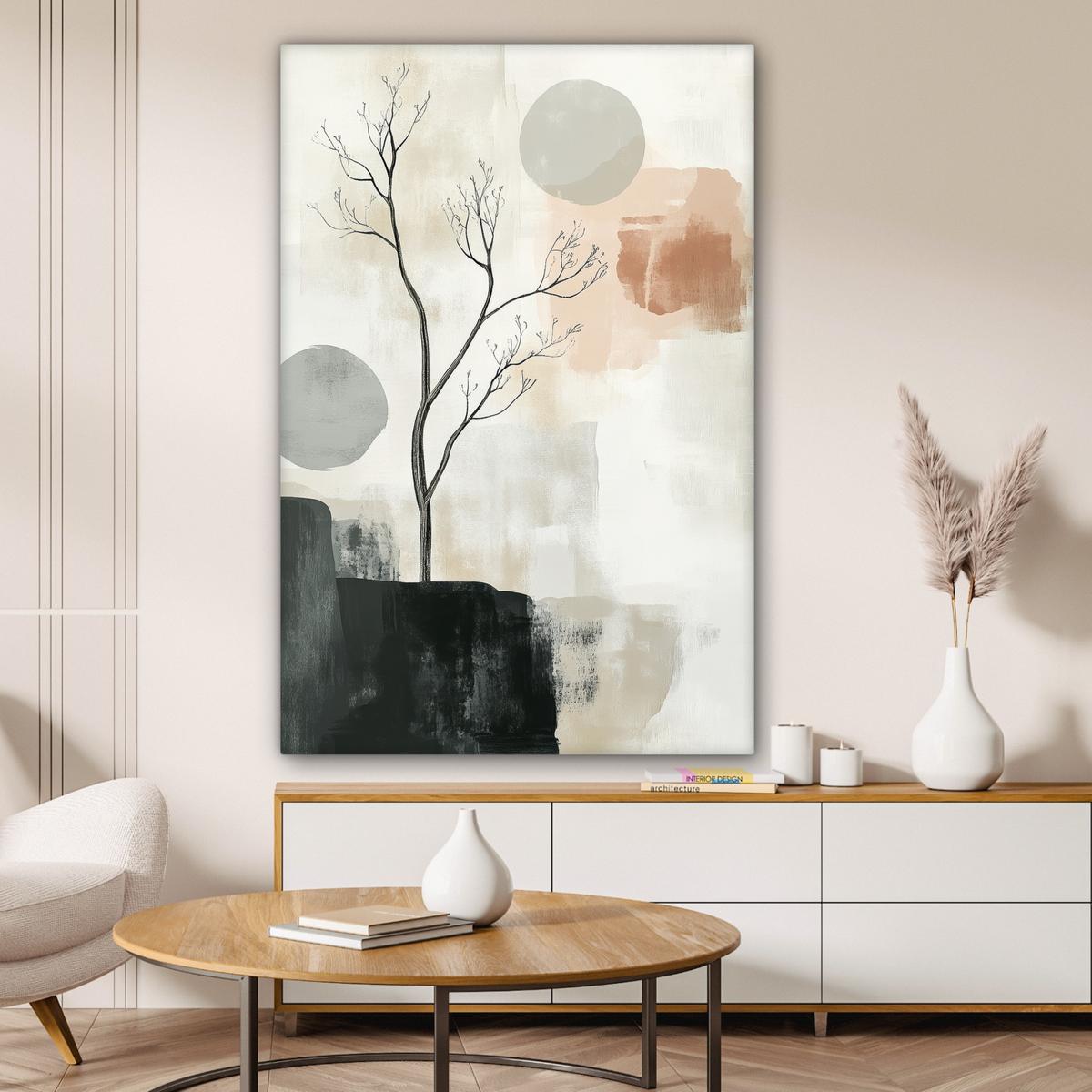 LEINWANDBILD Wabi sabi - Beige - Pflanze Deko XXL 80x120 cm - Sandfarben, Textil (80/120cm) - MuchoWow