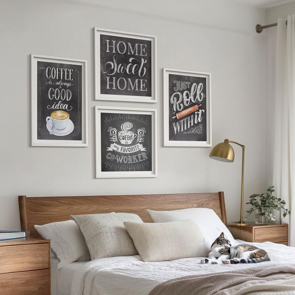 BILDER SET 4er Set - 50x50 cm & 40x60 cm Weißer Rahmen - Kaffeeroller, heimelige Wärme - Weiß, Kunststoff (50/50cm) - TULUP