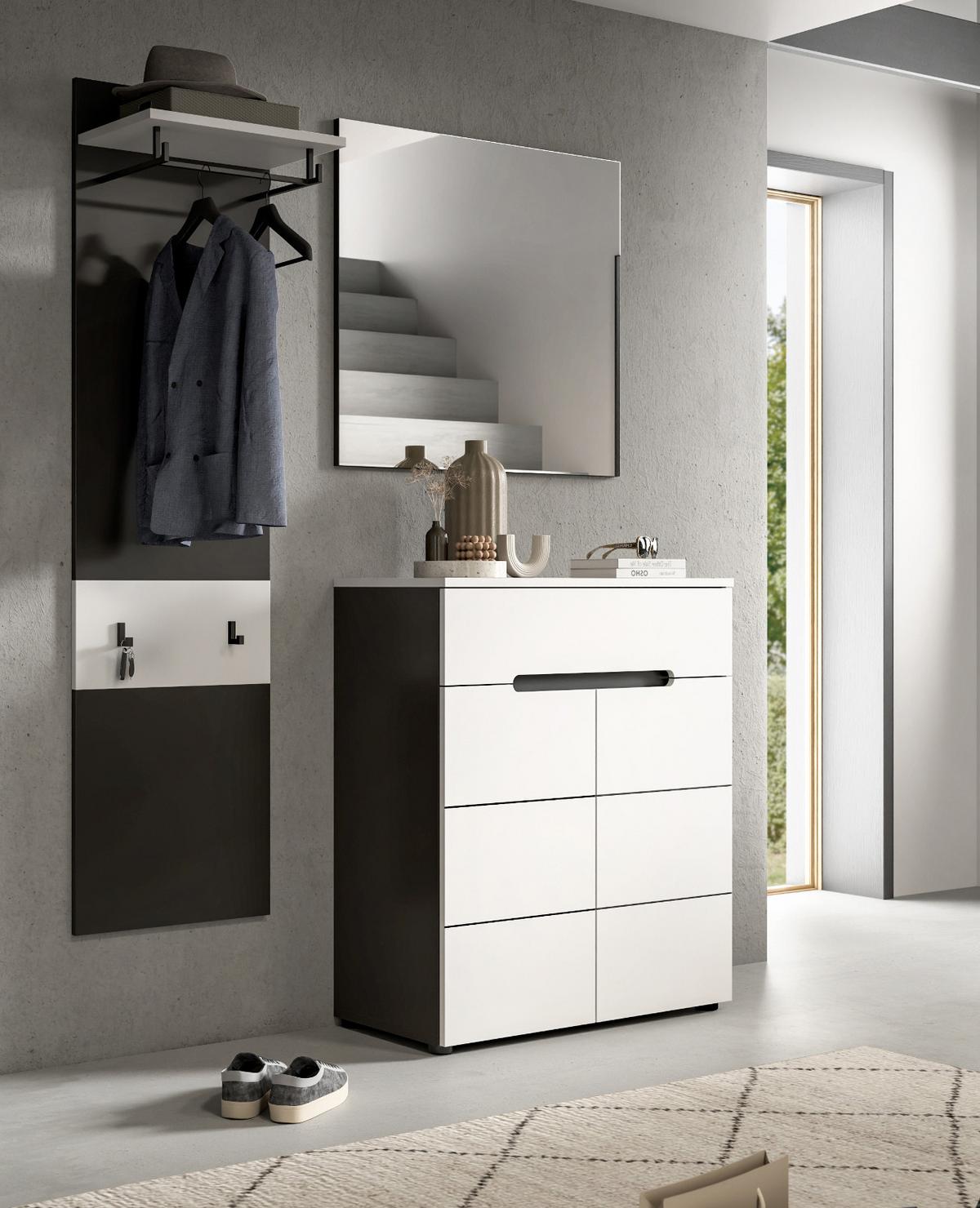 GARDEROBEN-SET 3-teilig in weiß, grau 140 cm mit Soft-Close, Cooper - Schwarz/Weiß, Glas/Holzwerkstoff (140/190/37cm) - Inn.Furn