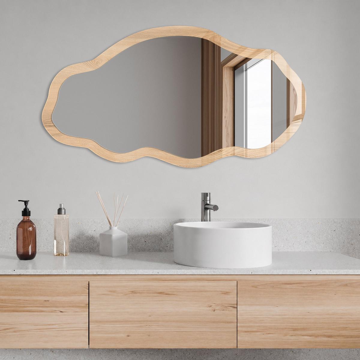 SPIEGEL 90x45 cm asymmetrisch mit Druck - Beige Muster - Transparent, Glas (45/90/0.4cm) - TULUP