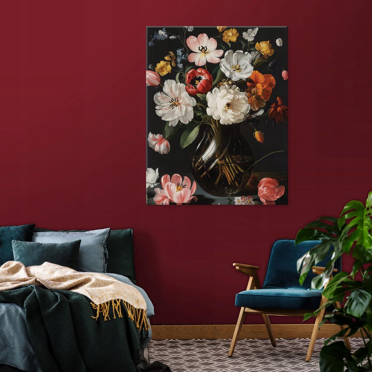 LEINWANDBILD Blumen Schwarz Schlafzimmer Modern 120x80 - Multicolor, Holzwerkstoff (80/120cm) - Wallarena