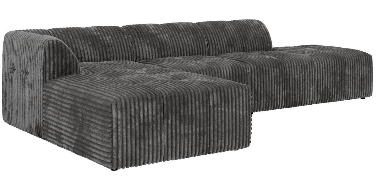 ECKSOFA GRIDA 3M L Grau Cord - Links - Schwarz/Grau, Kunststoff/Textil (335/176cm) - MKS