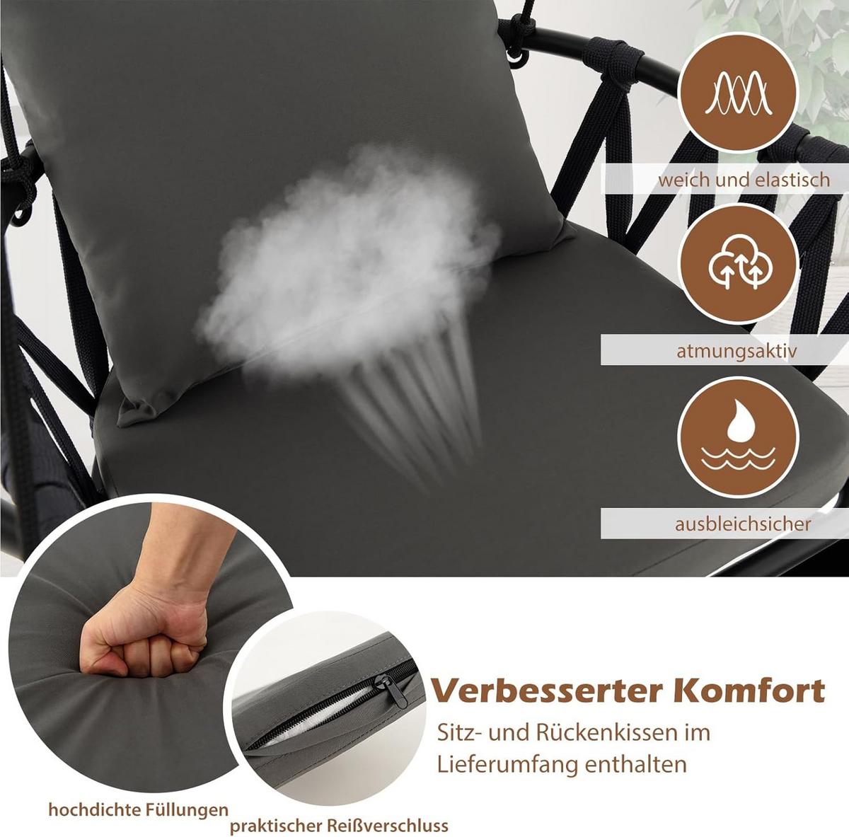 HÄNGESESSEL Grau - Grau, Metall (106/251/100cm) - COSTWAY