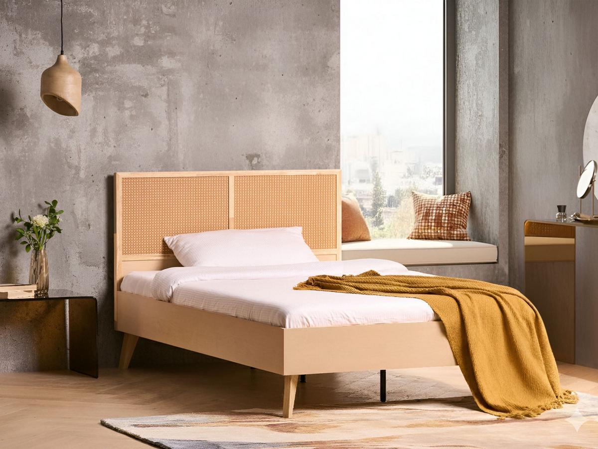 BETT mit Lattenrost 120/200 cm Faserplatte, PE Rattan Hellbraun Monpazier - Hellbraun, Naturmaterialien (120/200cm) - Beliani