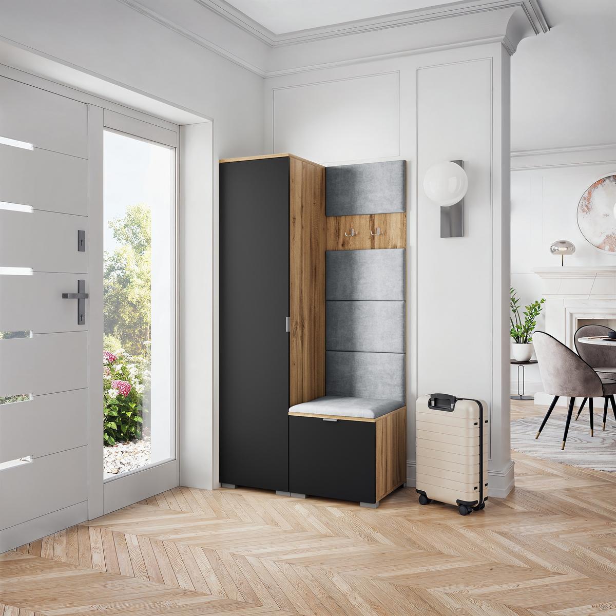 GARDEROBENSCHRANK LORI 95/181/51 cm Modern Eiche Wotan - Eiche Wotan/Hellgrau, Holzwerkstoff (95/181/51cm) - MASSENO