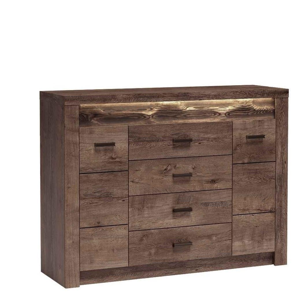 KOMMODE ZERI 137/103,5/42cm mit 4 Schubladen 2 Türen Braun - Dunkelbraun/Braun, Holzwerkstoff (137/103.5/42cm) - MASSENO