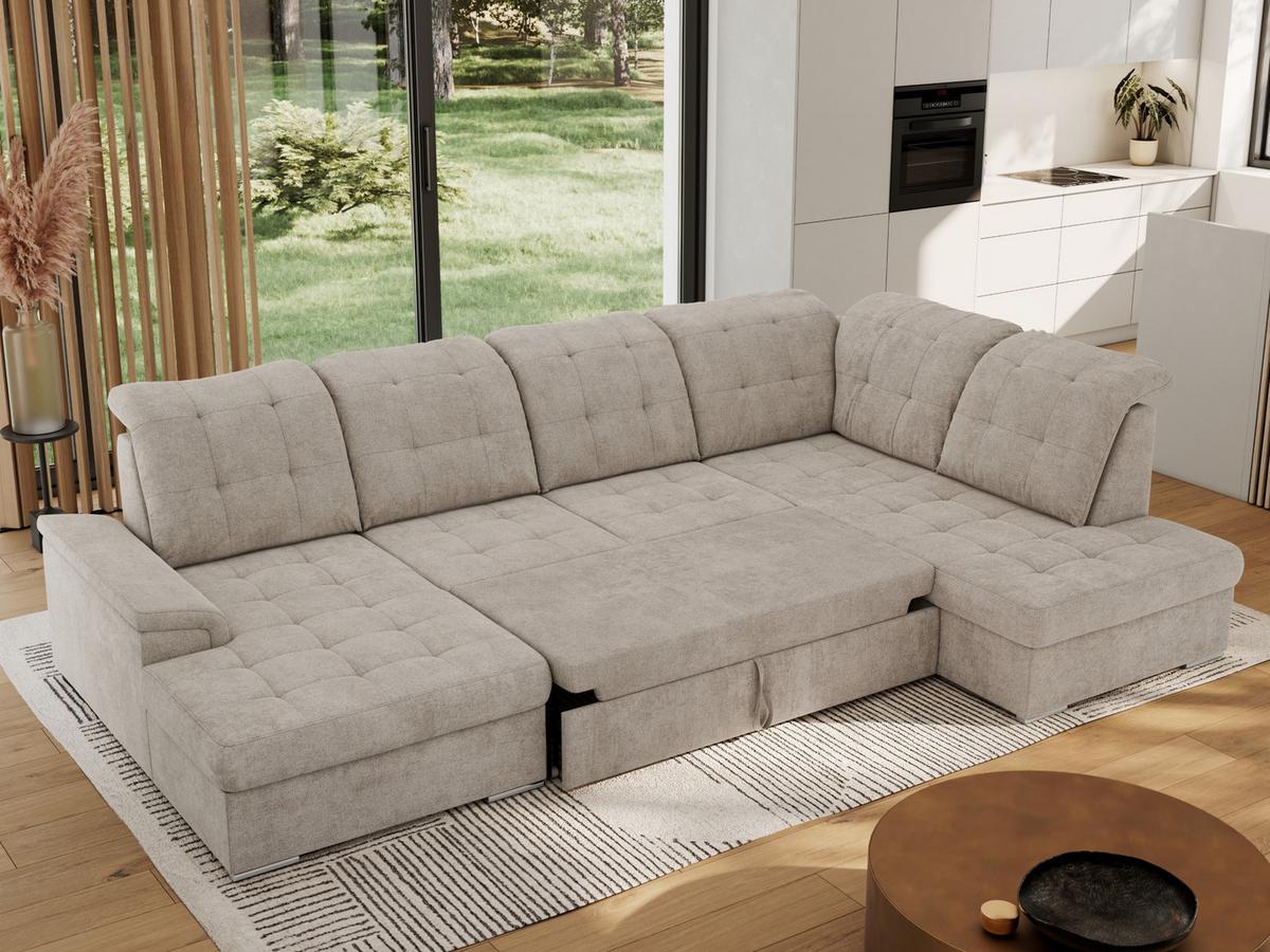 WOHNLANDSCHAFT MADRITO U - Beige Struktur - Rechts - Beige/Silberfarben, Textil/Metall (323/89/204cm) - MKS