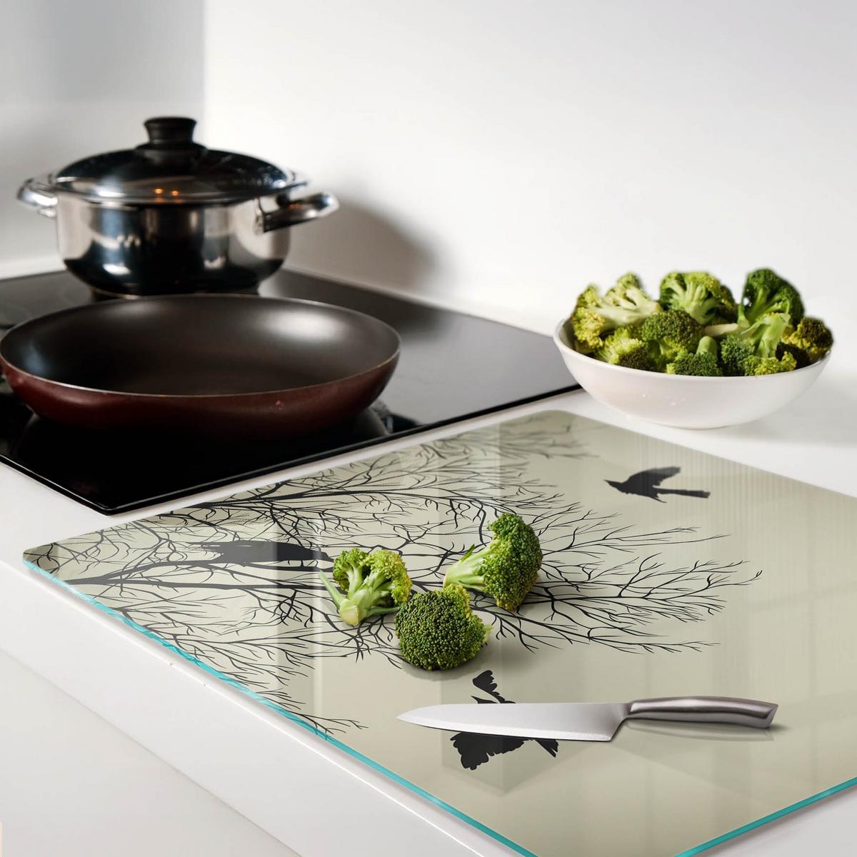 GLASPLATTE 60x52 cm Raben auf einem Baum - Schwarz Hochglanz/Braun, Glas (60/0.4/52cm) - TULUP