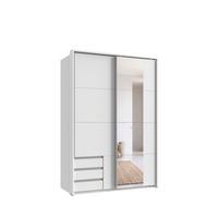 SCHWEBETÜRENSCHRANK 2-türig B138/H200/T65 cm, Passepartout-Kleiderschrank in Weiß mit sichtbaren Schubkästen & Spiegel / 22681 - Alufarben/Weiß, Holz/Holzwerkstoff (138/200/65cm) - luma-home