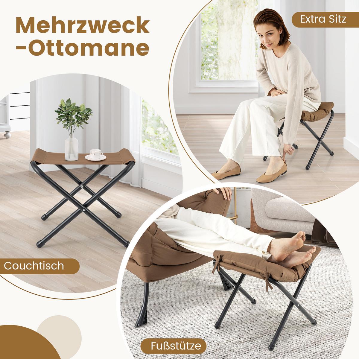 SESSEL mit Hocker Braun - Braun, Kunststoff (81/94.5/75cm) - COSTWAY