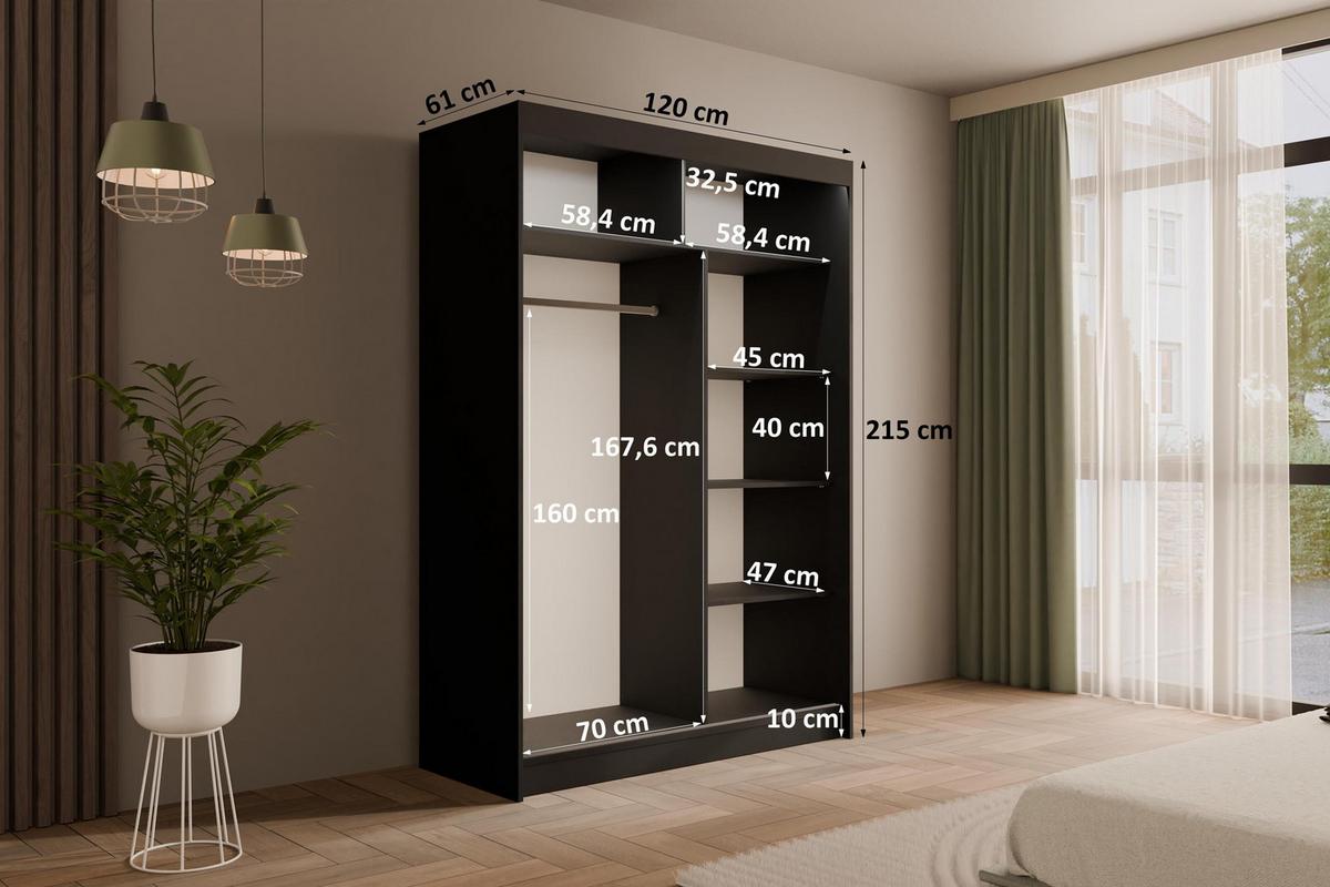 KLEIDERSCHRANK PEKA mit LED - 120 cm - Schwarz|Weiß - Schwarz/Weiß, Holzwerkstoff (120/215/61cm) - ALTDECOR