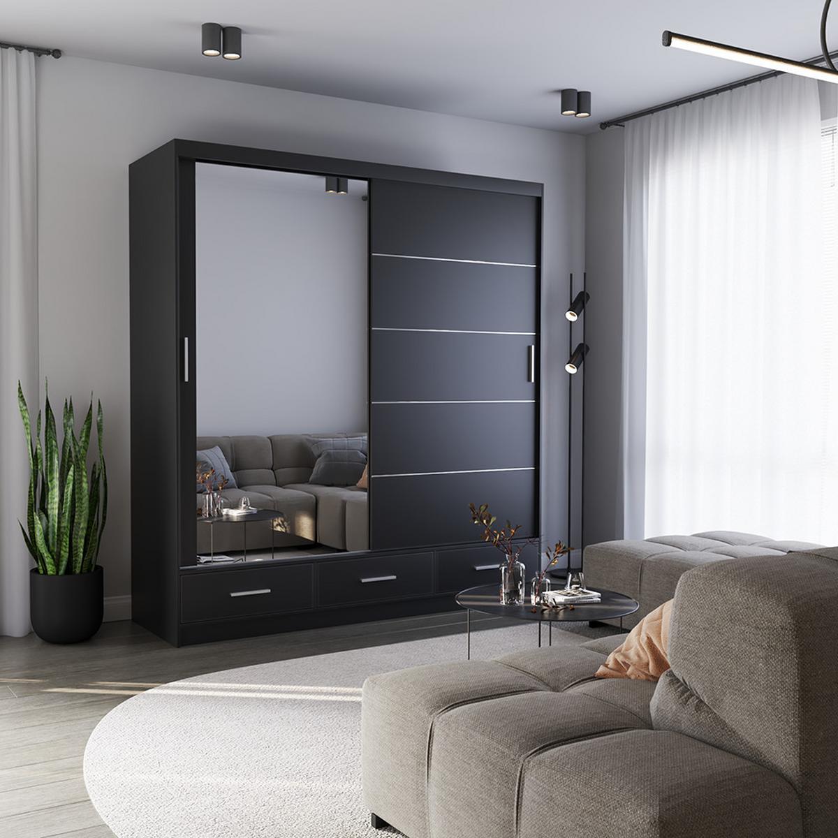 KLEIDERSCHRANK Florence 203 cm, 203/218/61, 2-türig, schwarz - Schwarz, Holzwerkstoff (203/218/61cm) - imoebel24