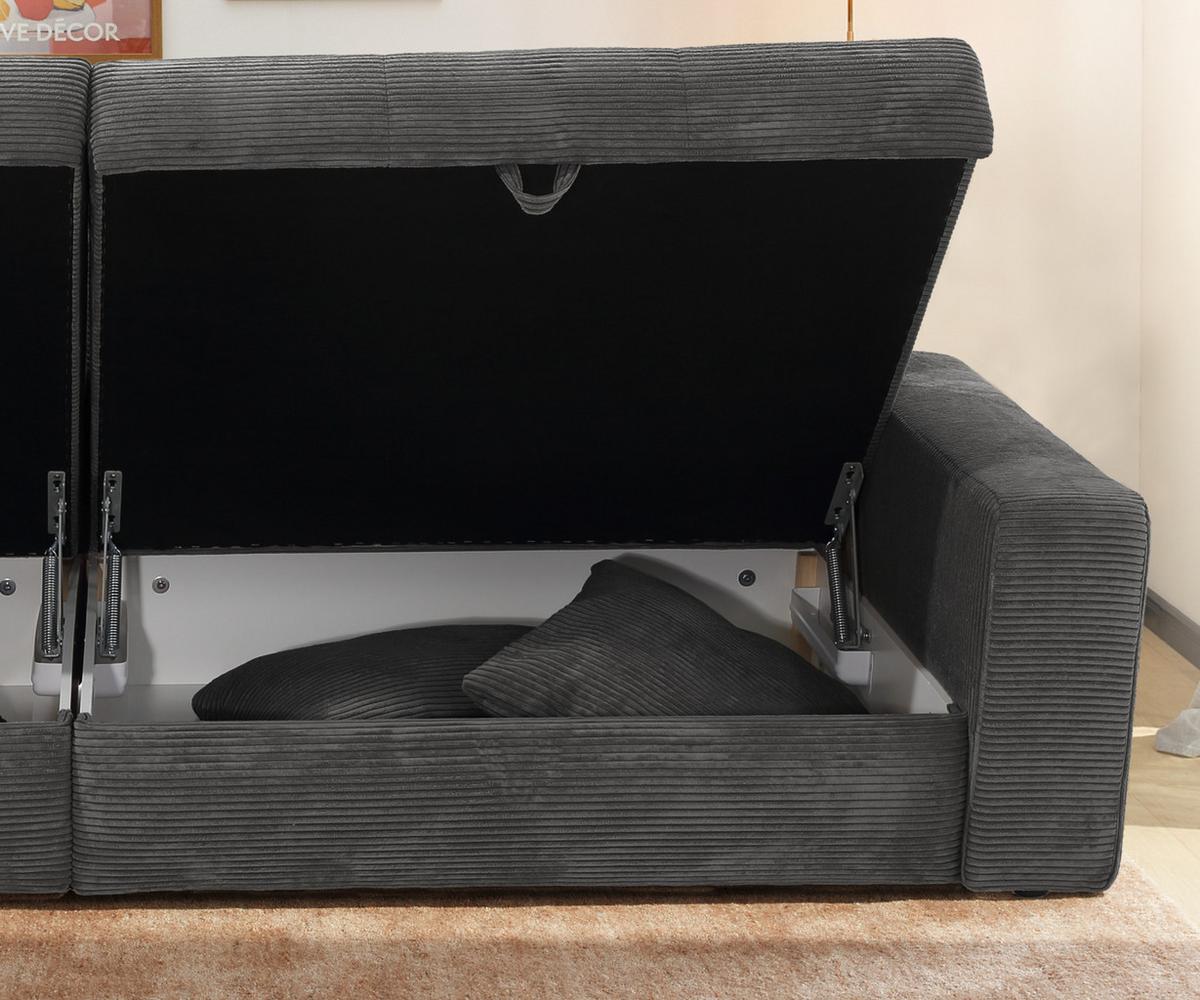 BIG-SOFA mit 2 Bettkästen, viel Stauraum, B274/T113/H84 cm, Liegefläche 103x241 cm, Cord Dunkelgrau / 15261 - Dunkelgrau/Schwarz, Kunststoff/Textil (284/84/113cm) - luma-home