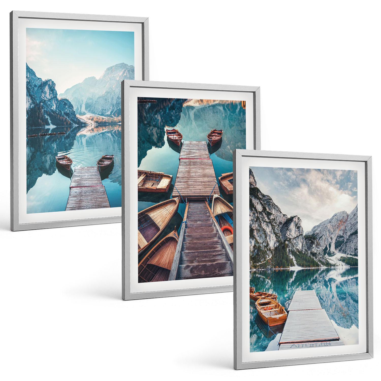 BILDER SET 3er Set - 40x60 cm Silberner Rahmen - Seebrücken, Boote, Frieden - Silberfarben, Kunststoff (40/60cm) - TULUP