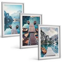 BILDER SET 3er Set - 40x60 cm Silberner Rahmen - Seebrücken, Boote, Frieden - Silberfarben, Kunststoff (40/60cm) - TULUP