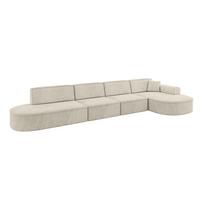 ECKSOFA Ottomane Rechts MARI-L3 - 413x171x79 cm Ecru Velours - Ecru/Schwarz, Holzwerkstoff/Kunststoff (171/413cm) - ALTDECOR
