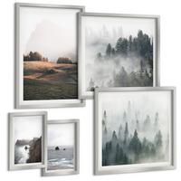 BILDER SET 5er Set - 50x50 cm & 20x30 cm & 40x60 cm Silberner Rahmen - Landschaften aus Bergen und Meer - Silberfarben, Kunststoff (40/60cm) - TULUP