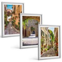 BILDER SET 3er Set - 40x60 cm Silberner Rahmen - Italienische Straßen, Blumen, Architektur - Silberfarben, Kunststoff (40/60cm) - TULUP