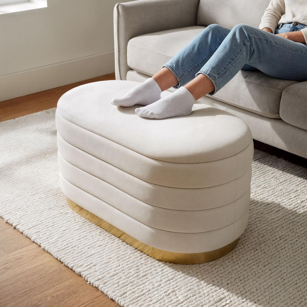 POLSTERBANK mi Stauraum Creme - Creme, Textil (80/42/42cm) - RAUMHIRSCH FURNITURE
