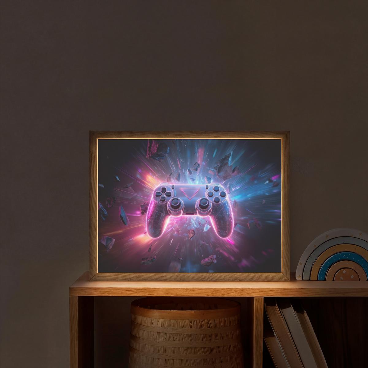 NACHTTISCHLAMPE MIT AKKU Controller - Neon - Explosion - Abstrakt 40x30 cm - Violett, Holzwerkstoff (8/40/30cm) - OnlyWow