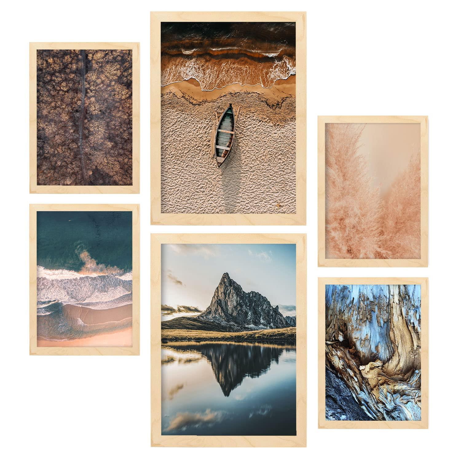 POSTER Set Mit 6 Kroatien Wandbild A3 & A4 Rahmen Aus Hellem Holz - Beige, Papier (29/3cm) - Nacnic