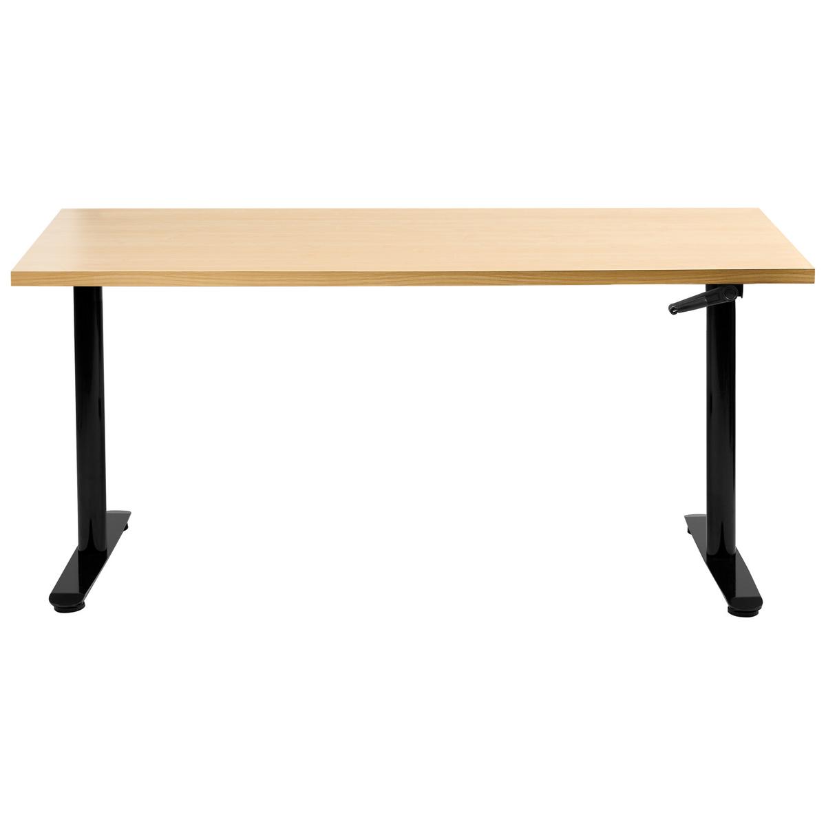 SCHREIBTISCH manuell höhenverstellbar 160/72 cm Schwarz/Hellbraun Destinas - Hellbraun/Schwarz, Holzwerkstoff/Metall (72/160/74cm) - Beliani
