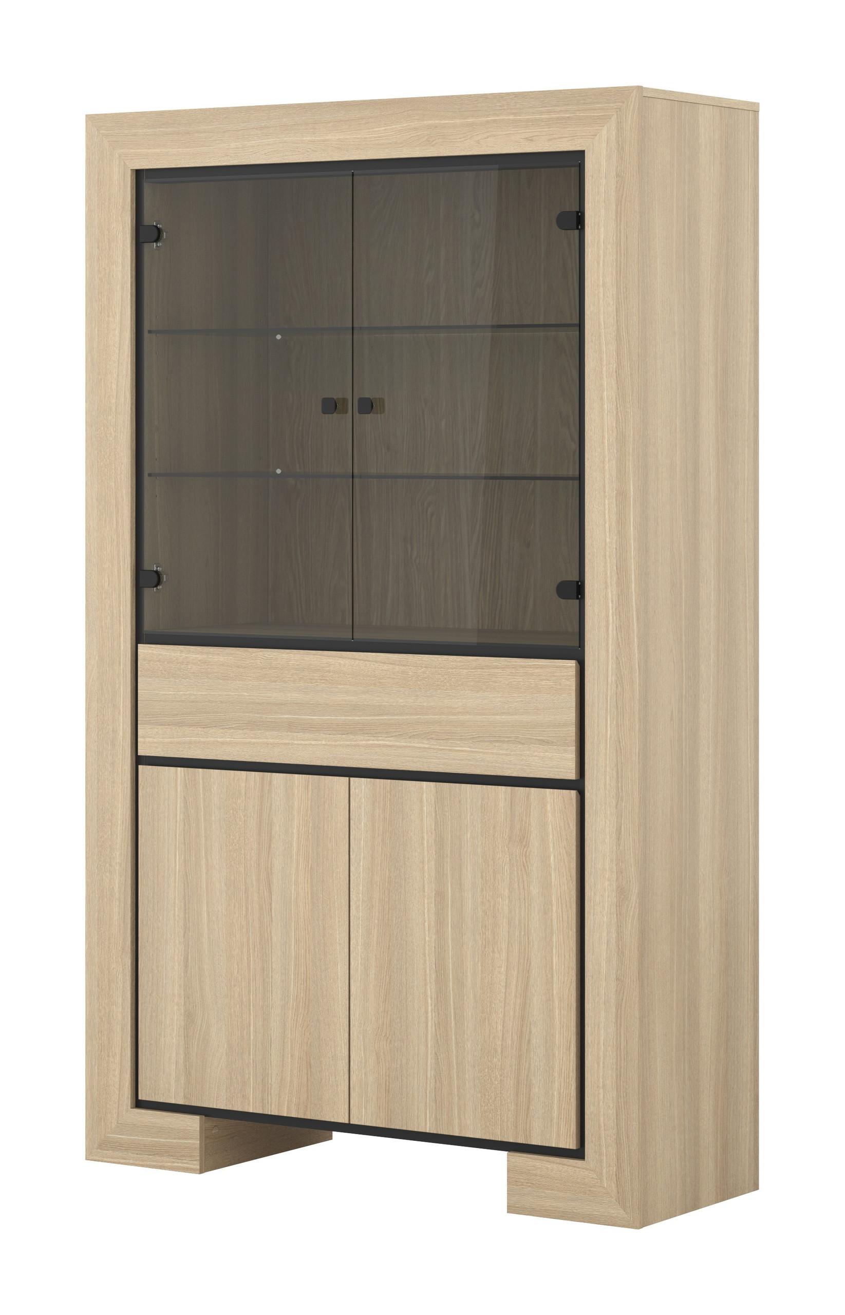 VITRINE LUNO 185 / 113 cm in Eichefarben - Eichefarben/Schwarz, Holzwerkstoff (113/185/41cm) - MASSENO