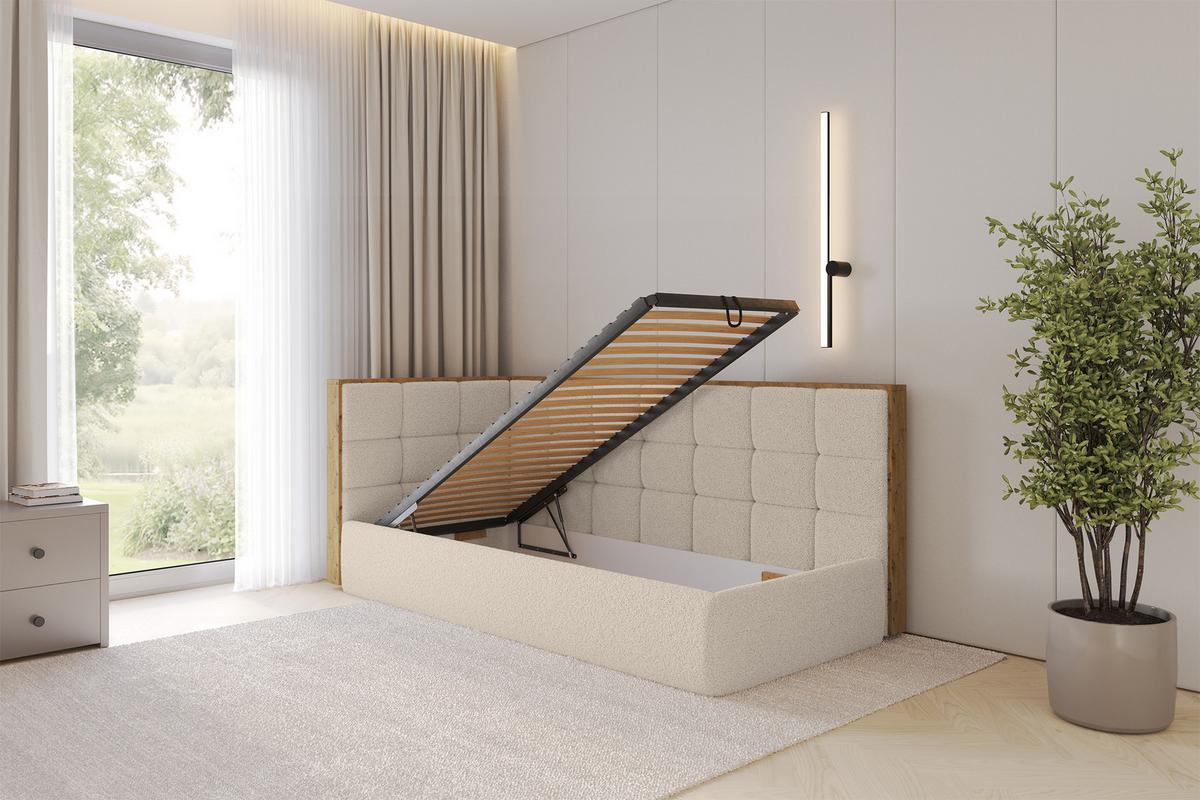 EINZELLBETT Jugendbett mit Bettkasten, Rechts - SOVY 90x200 Dunkelbeige - Taupe, Holzwerkstoff/Textil (90/200cm) - ALTDECOR