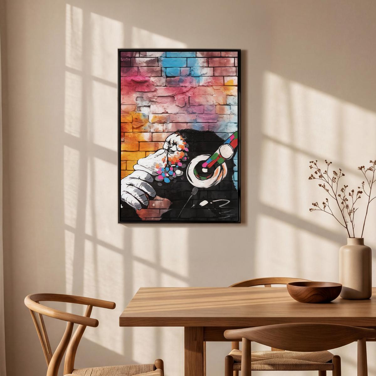 LEINWAND Bilder mit Rahmen - Affe - Graffiti - Musik - 60x90 - Multicolor, Textil (60/90cm) - MuchoWow
