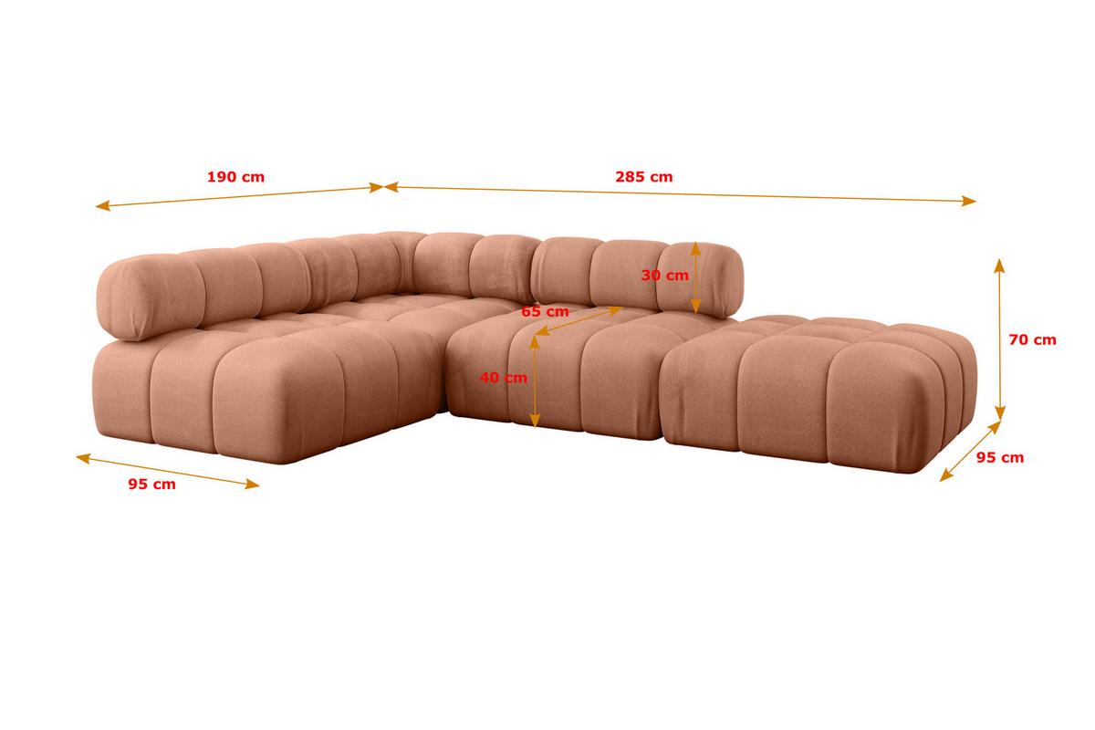 ECKSOFA modulares Sofa Favio-L1 - 285x190x70 cm Apricot Velours - Koralle, Holzwerkstoff/Textil (285/190cm) - ALTDECOR