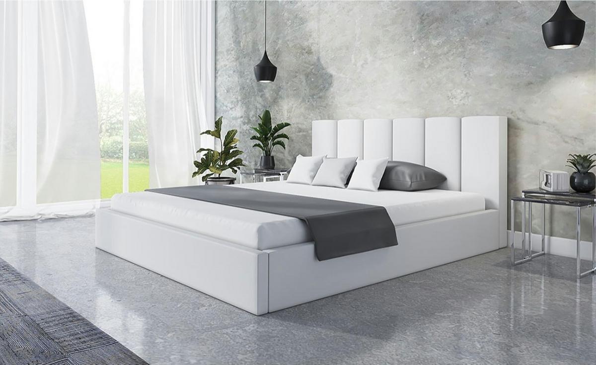 BETT 90x200 - Polsterbett mit Bettkasten und Metallrahmen - Modern Betten - Weicher Jasminstoff - Kollektion Tokio, Weiß - Weiß, Holz/Textil (90/200cm) - Alpi-Möbel