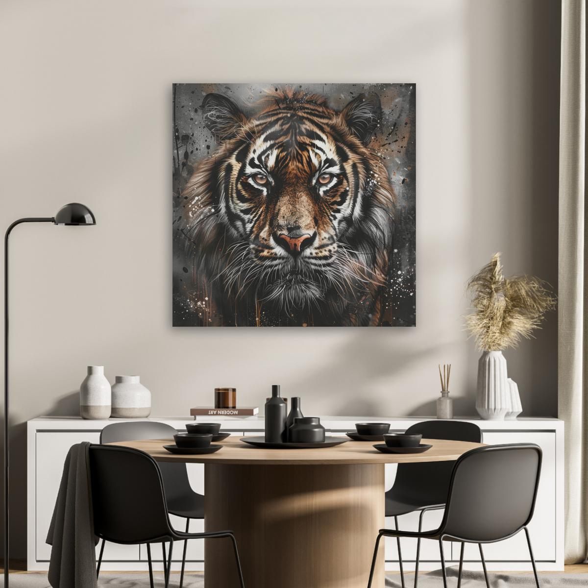 AKUSTIKBILD Tiger - Tiere - Porträt - Luxus - Schwarz Akustikpaneele 80x80 cm - Braun, Kunststoff (80/80/0.9cm) - MuchoWow