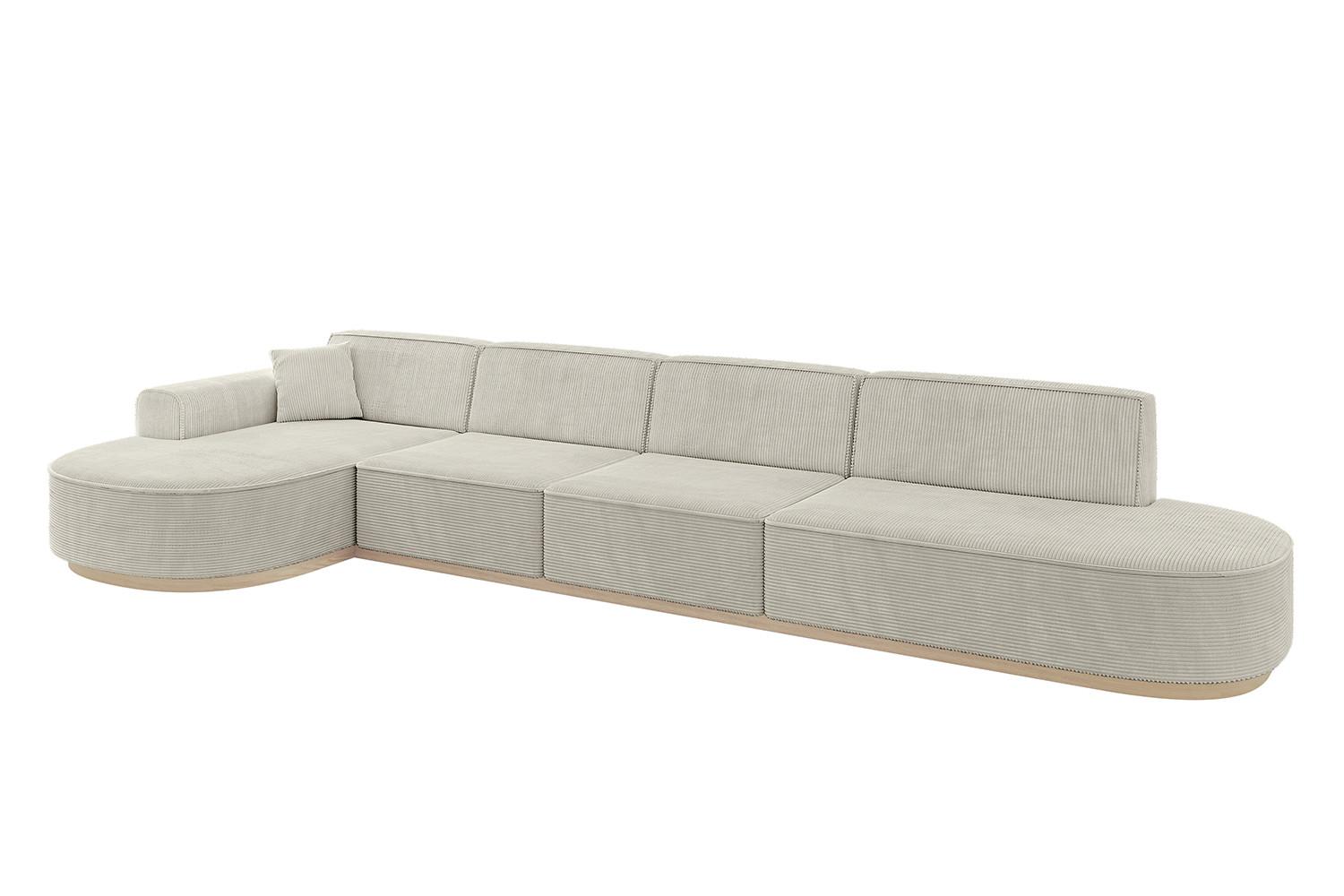 ECKSOFA Ottomane Links MARI-L3-v1 - 413x171x83 cm Creme Cord - Hellgrau/Creme, Holzwerkstoff/Textil (413/171cm) - ALTDECOR