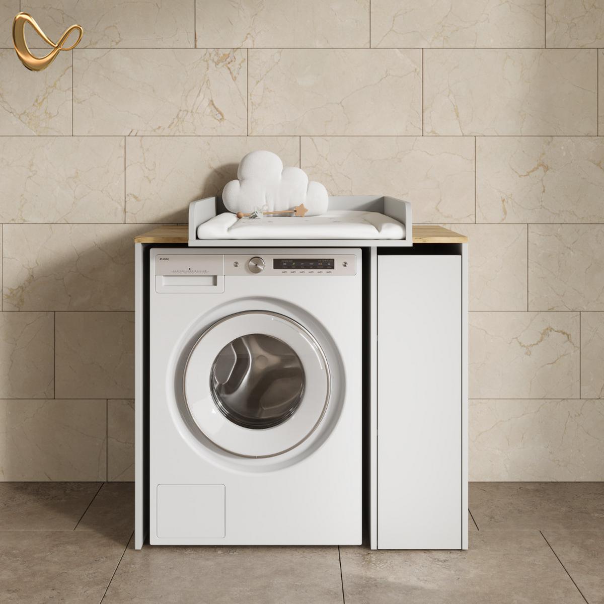 WASCHMASCHINENSCHRANK Paolina Weiß/Artisan 93.6 x 88.2 cm 2 Teile mit Wickelauflage - Weiß/Eiche Artisan, Holzwerkstoff (93.6/88.2/60.3cm) - Livinity®